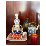 Lufthansa Porcelain Decanter & Asian Teapots Dish Decor Lot