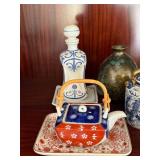 Lufthansa Porcelain Decanter & Asian Teapots Dish Decor Lot
