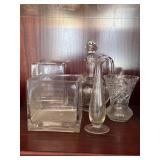 Mixed Lot 5 Clear Glass Vases Decanter Square Planters Cut Glass