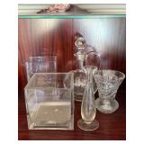 Mixed Lot 5 Clear Glass Vases Decanter Square Planters Cut Glass