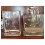 Mixed Lot 5 Clear Glass Vases Decanter Square Planters Cut Glass