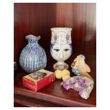 Studio Pottery & Curio Lot Denmark Face Mug Vase Bird Amethyst
