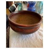 Large Hand Carved Wooden Decorative Bowl Geometric Motif 12in