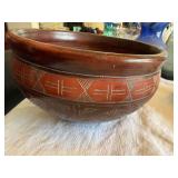 Large Hand Carved Wooden Decorative Bowl Geometric Motif 12in