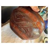 Large Hand Carved Wooden Decorative Bowl Geometric Motif 12in