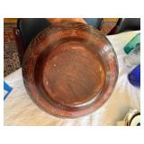 Large Hand Carved Wooden Decorative Bowl Geometric Motif 12in