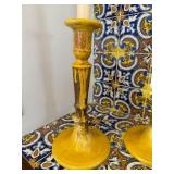 Abigails Italy Ceramic Taper Candlesticks Pair Yellow Drip Glaze