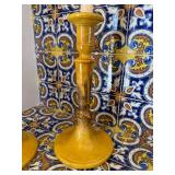 Abigails Italy Ceramic Taper Candlesticks Pair Yellow Drip Glaze