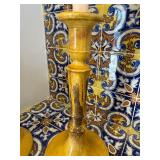 Abigails Italy Ceramic Taper Candlesticks Pair Yellow Drip Glaze