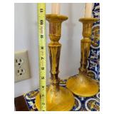 Abigails Italy Ceramic Taper Candlesticks Pair Yellow Drip Glaze