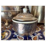 Vintage Art Deco Thermal Ball Teapot Coffee Pot and Sugar Dish WMF Hutchenreuther Silver Plated and Ceramic German Art Deco Hammered Metal Coffee Tea Set 3 Pc Insulated