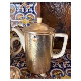 Vintage Art Deco Thermal Ball Teapot Coffee Pot and Sugar Dish WMF Hutchenreuther Silver Plated and Ceramic German Art Deco Hammered Metal Coffee Tea Set 3 Pc Insulated