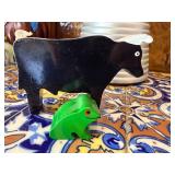 Hand Carved Wooden Animal Figures Sheep Ram & Frog Folk Art Decor