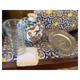 Decorative Estate Lot Vase Glass Platter Pewter Plate Marked Vase
