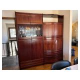 Vintage 2 Pc Rosewood Wall Unit Display Cabinet Hutch and Bar