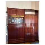 Vintage 2 Pc Rosewood Wall Unit Display Cabinet Hutch and Bar