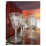 Vintage Etched Clear Glass Wine Goblets Stemware Set of 4