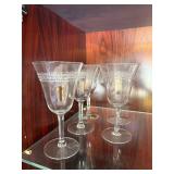 Vintage Etched Clear Glass Wine Goblets Stemware Set of 4