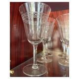 Vintage Etched Clear Glass Wine Goblets Stemware Set of 4