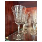 Vintage Etched Clear Glass Wine Goblets Stemware Set of 4