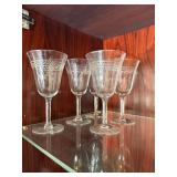 Vintage Etched Clear Glass Wine Goblets Stemware Set of 4