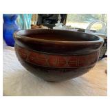 Large Hand Carved Wooden Decorative Bowl Geometric Motif 12in