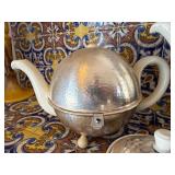 Vintage Art Deco Thermal Ball Teapot Coffee Pot and Sugar Dish WMF Hutchenreuther Silver Plated and Ceramic German Art Deco Hammered Metal Coffee Tea Set 3 Pc Insulated