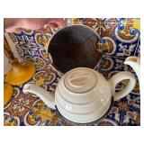Vintage Art Deco Thermal Ball Teapot Coffee Pot and Sugar Dish WMF Hutchenreuther Silver Plated and Ceramic German Art Deco Hammered Metal Coffee Tea Set 3 Pc Insulated