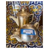 Vintage Art Deco Thermal Ball Teapot Coffee Pot and Sugar Dish WMF Hutchenreuther Silver Plated and Ceramic German Art Deco Hammered Metal Coffee Tea Set 3 Pc Insulated
