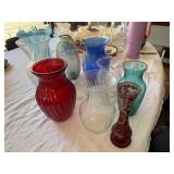 Mixed Art Glass Vase Lot Swirl Optic Colored Decorative 10 Pc