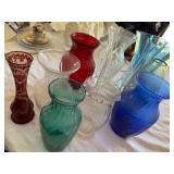 Mixed Art Glass Vase Lot Swirl Optic Colored Decorative 10 Pc