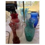Mixed Art Glass Vase Lot Swirl Optic Colored Decorative 10 Pc