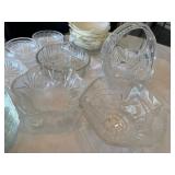 Mixed Vintage Clear Glass Serveware Lot Pitcher Bowls Basket 14+ Pcs