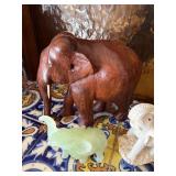 4 Pc Elephant Figurine Lot Carved Wood Stone Resin Mixed Sizes
