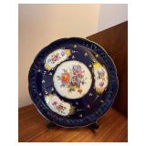 Limoges France Cobalt Blue Floral Cabinet Plate with Gilt Decor