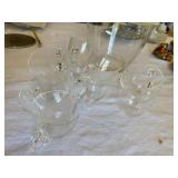 Vintage Etched Glass Punch Bowl Set w Lid & 6 Cups MCM Atomic