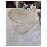 Vintage Etched Glass Punch Bowl Set w Lid & 6 Cups MCM Atomic