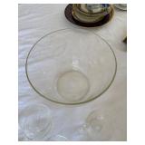 Vintage Etched Glass Punch Bowl Set w Lid & 6 Cups MCM Atomic