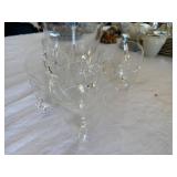 Vintage Etched Glass Punch Bowl Set w Lid & 6 Cups MCM Atomic