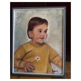 Signed J. Eckert Child Portrait Oil Painting Framed Canvas 22in