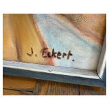 Signed J. Eckert Child Portrait Oil Painting Framed Canvas 22in