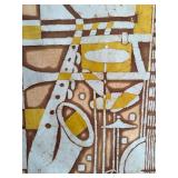 Vintage Abstract Batik Textile Wall Art Music Instruments Signed 24in