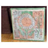 Vintage Framed Botanical Textile Wall Art Sunflower Design 22x22