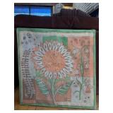 Vintage Framed Botanical Textile Wall Art Sunflower Design 22x22