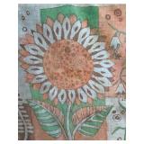 Vintage Framed Botanical Textile Wall Art Sunflower Design 22x22