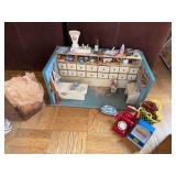 Vintage German Folk Art Toy Grocery Store w Drawers & Accessories and Storage Trunk