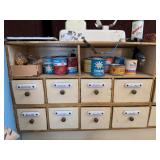 Vintage German Folk Art Toy Grocery Store w Drawers & Accessories and Storage Trunk