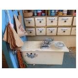 Vintage German Folk Art Toy Grocery Store w Drawers & Accessories and Storage Trunk