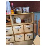 Vintage German Folk Art Toy Grocery Store w Drawers & Accessories and Storage Trunk