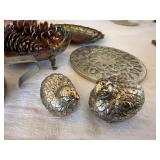 Vintage Silverplate Decor Lot Quail Shakers Inox Jar Tray Trivet